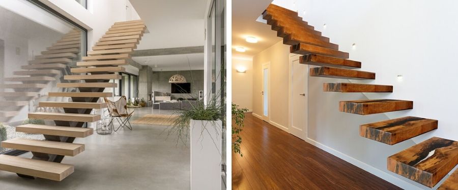 escaleras voladas de madera