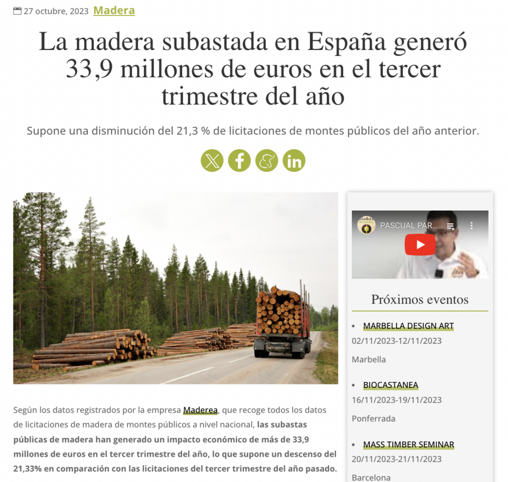 La madera subastada en España genero 33,9 millones de euros