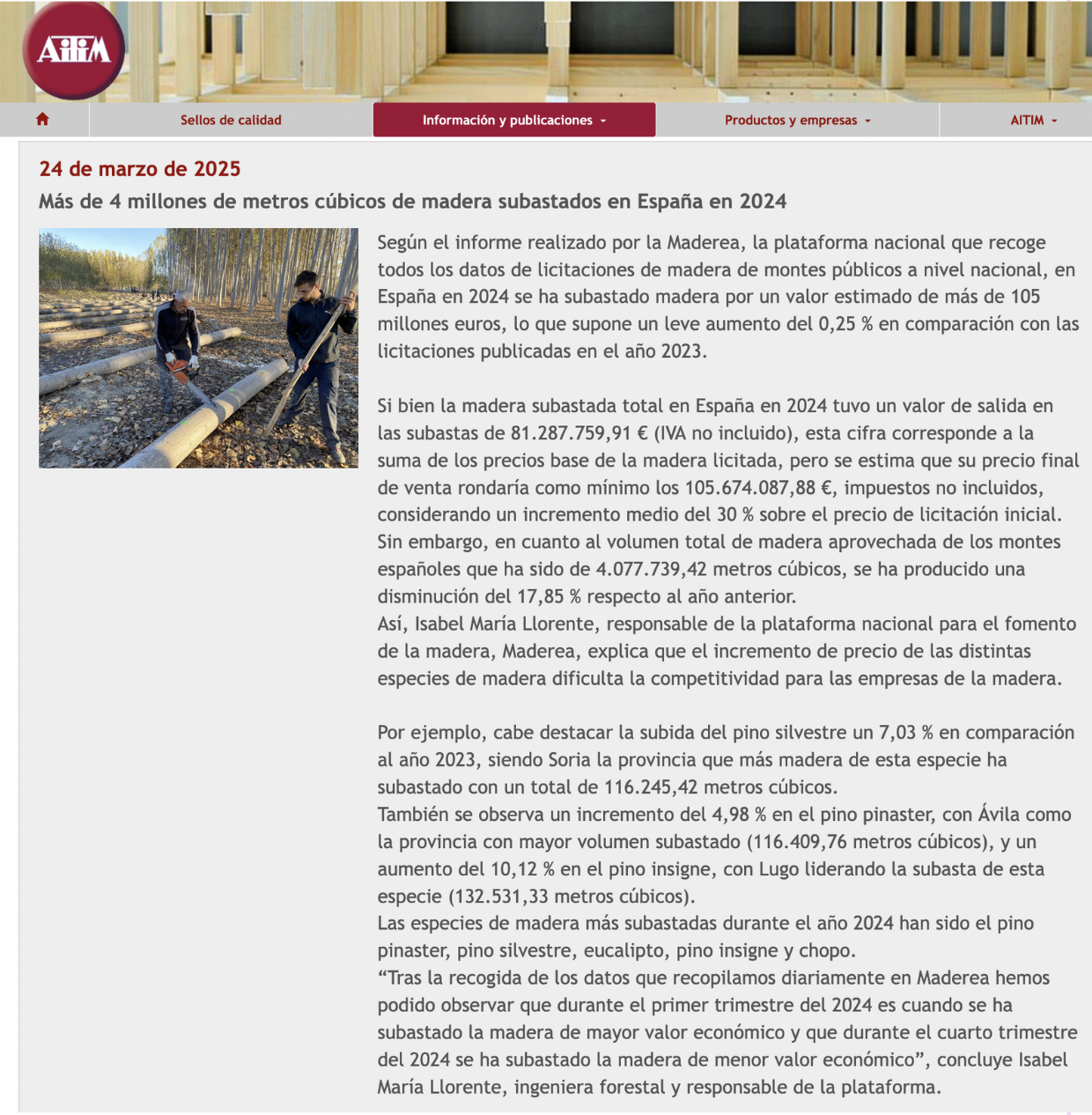 más de 4 millones de metros cubicos subastados en España en 2024