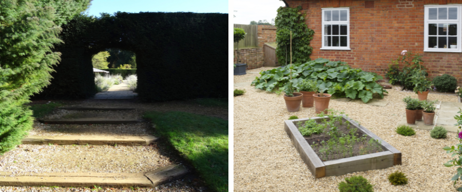 Traviesas de madera natural para decoración de jardines